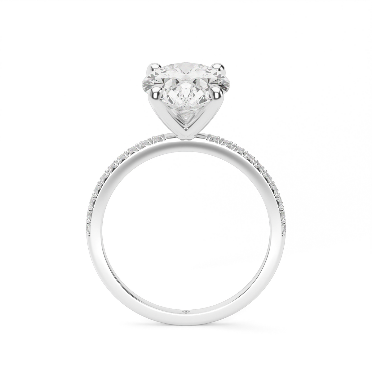 Petite French Cut Pave Engagement Ring — 14K White Gold / Pear / Lab Diamond (image)