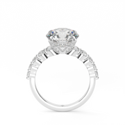  White Gold Round Shape Diamond Hidden Halo Engagement Ring With Shared Prong Setting
