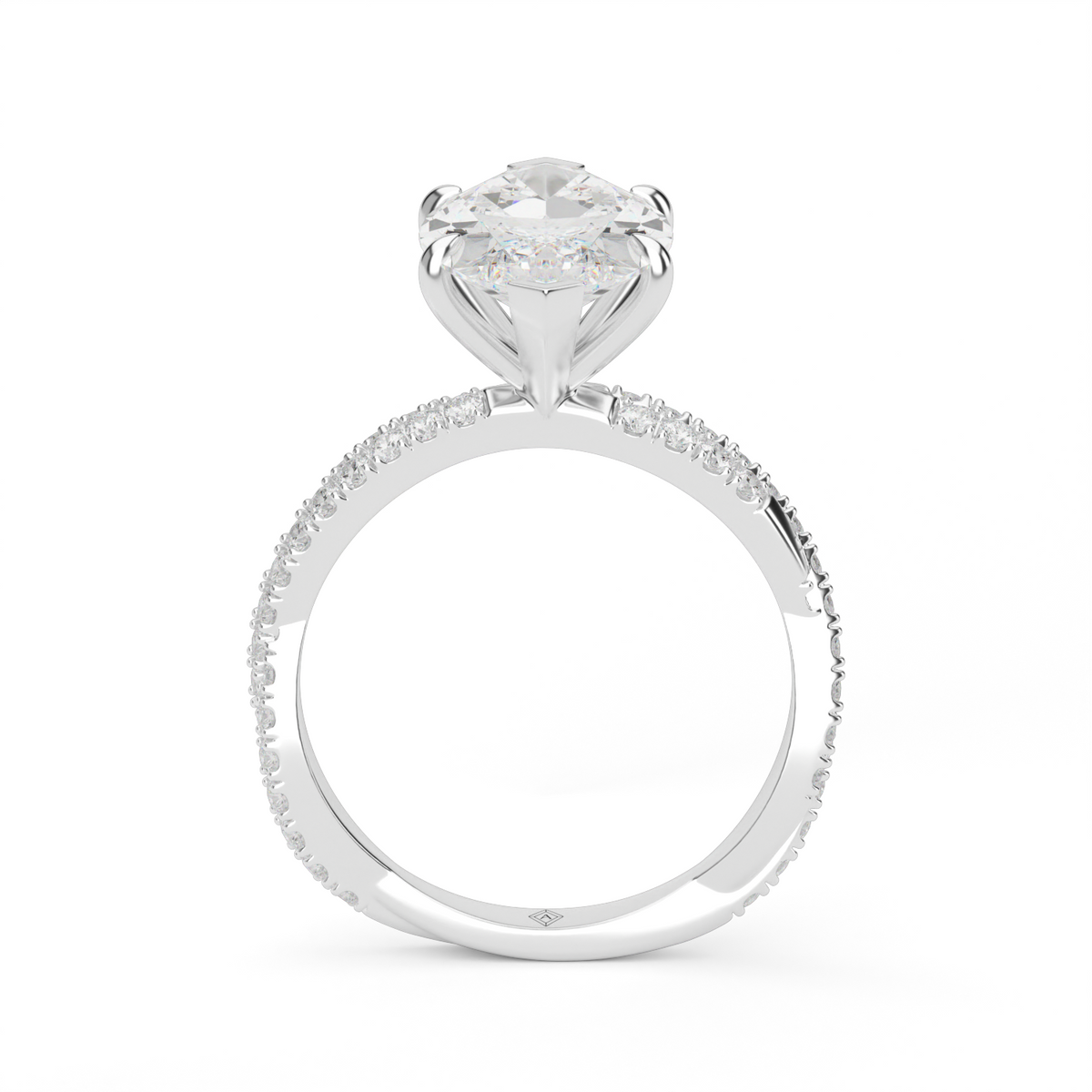 Pavé Twist Diamond Engagement Ring — 14K White Gold / Marquise / Lab Diamond (image)
