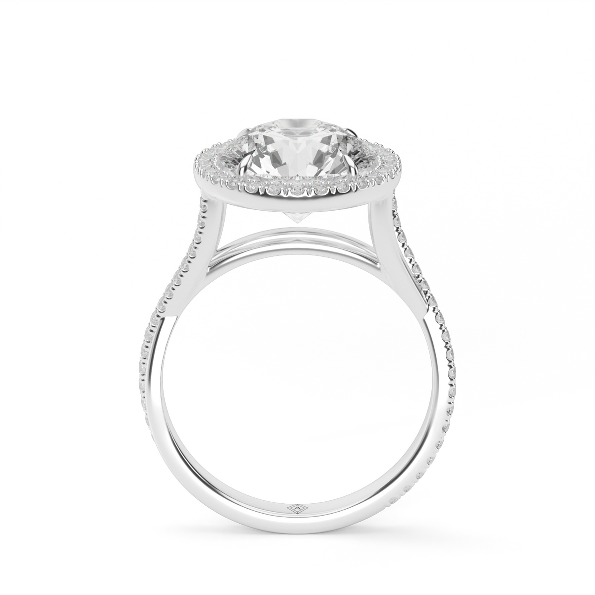 Twisted Shank Pave Halo Diamond Engagement Ring — 14K White Gold / Round / Lab Diamond (image)