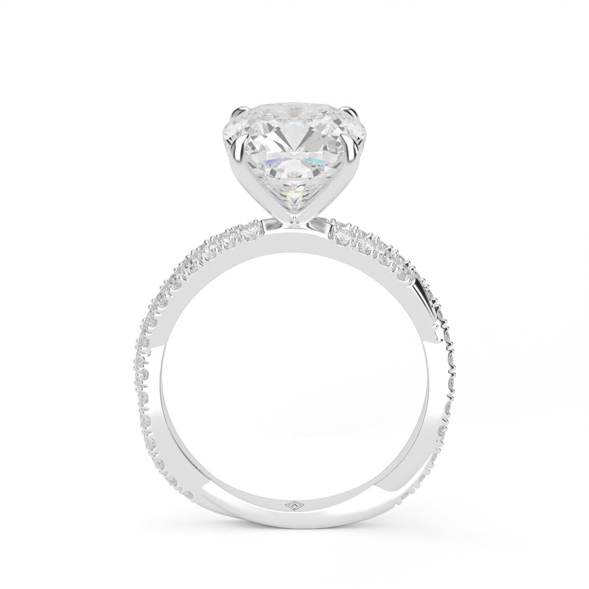 Pavé Twist Diamond Engagement Ring — 14K White Gold / Cushion / Lab Diamond (image)