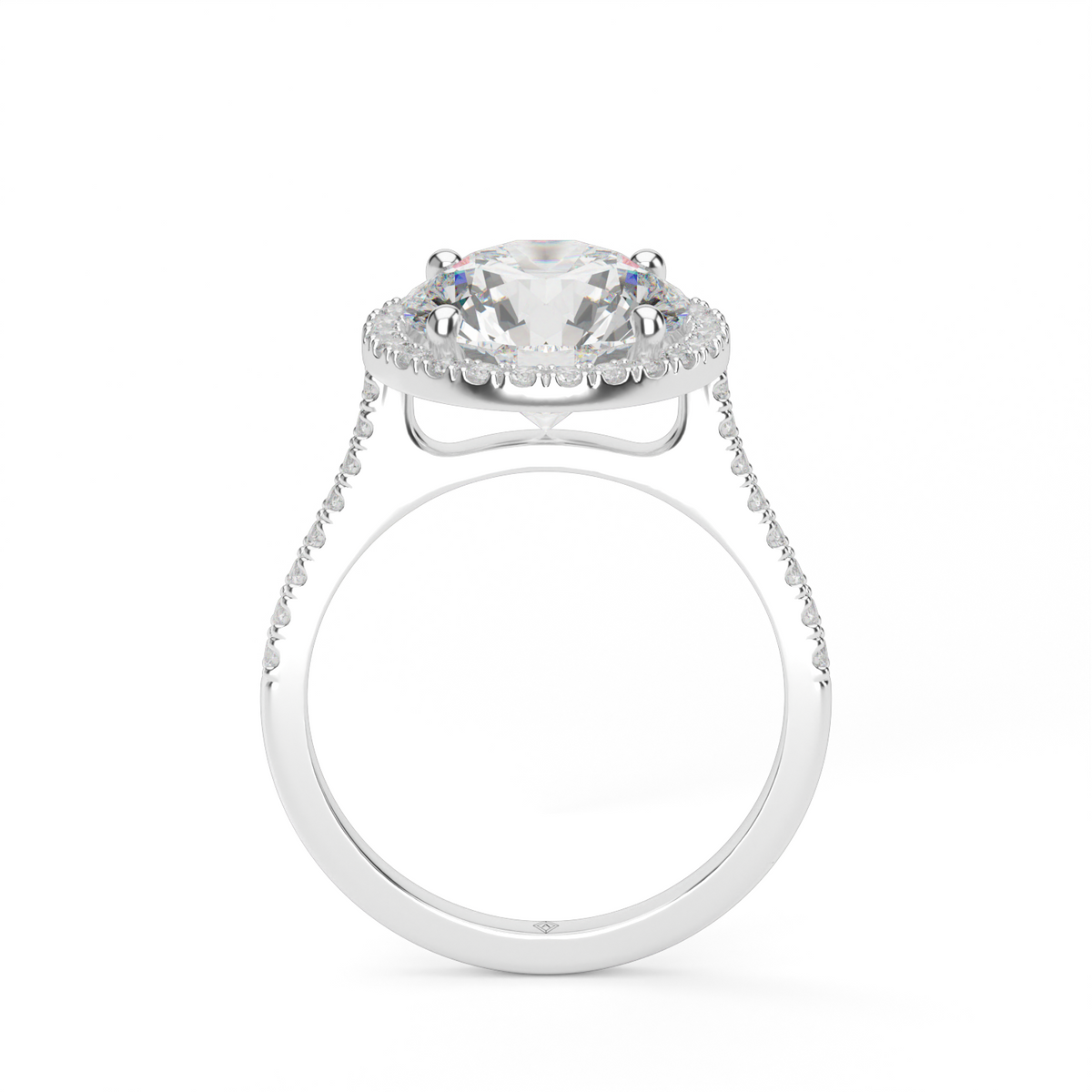 Pavé Halo and Shank Diamond Engagement Ring — 14K White Gold / Round / Lab Diamond (image)