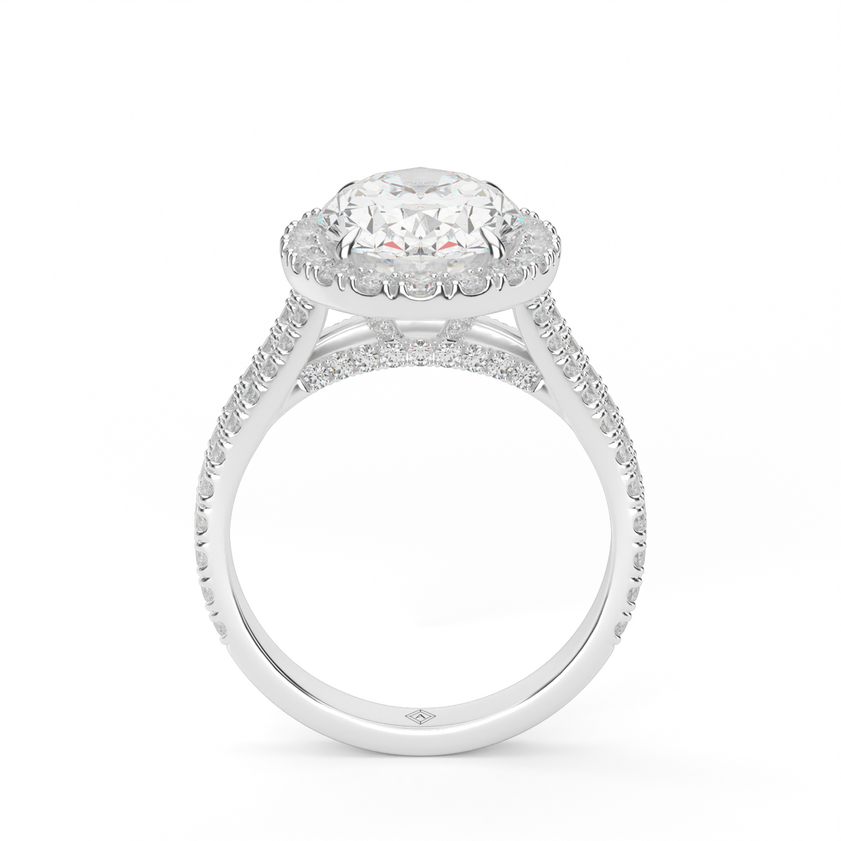 Split Band Diamond Halo Engagement Ring — 14K White Gold / Oval / Lab Diamond (image)