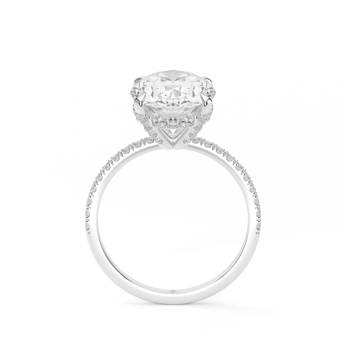 Petite Pavé Crown Diamond Engagement Ring — 14K White Gold / Oval / Lab Diamond (image)