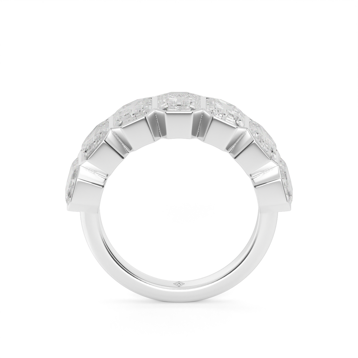 3.5 Carat Seven Stone Bezel Emerald  Anniversary Ring — 14K White Gold / Lab Diamond (image)