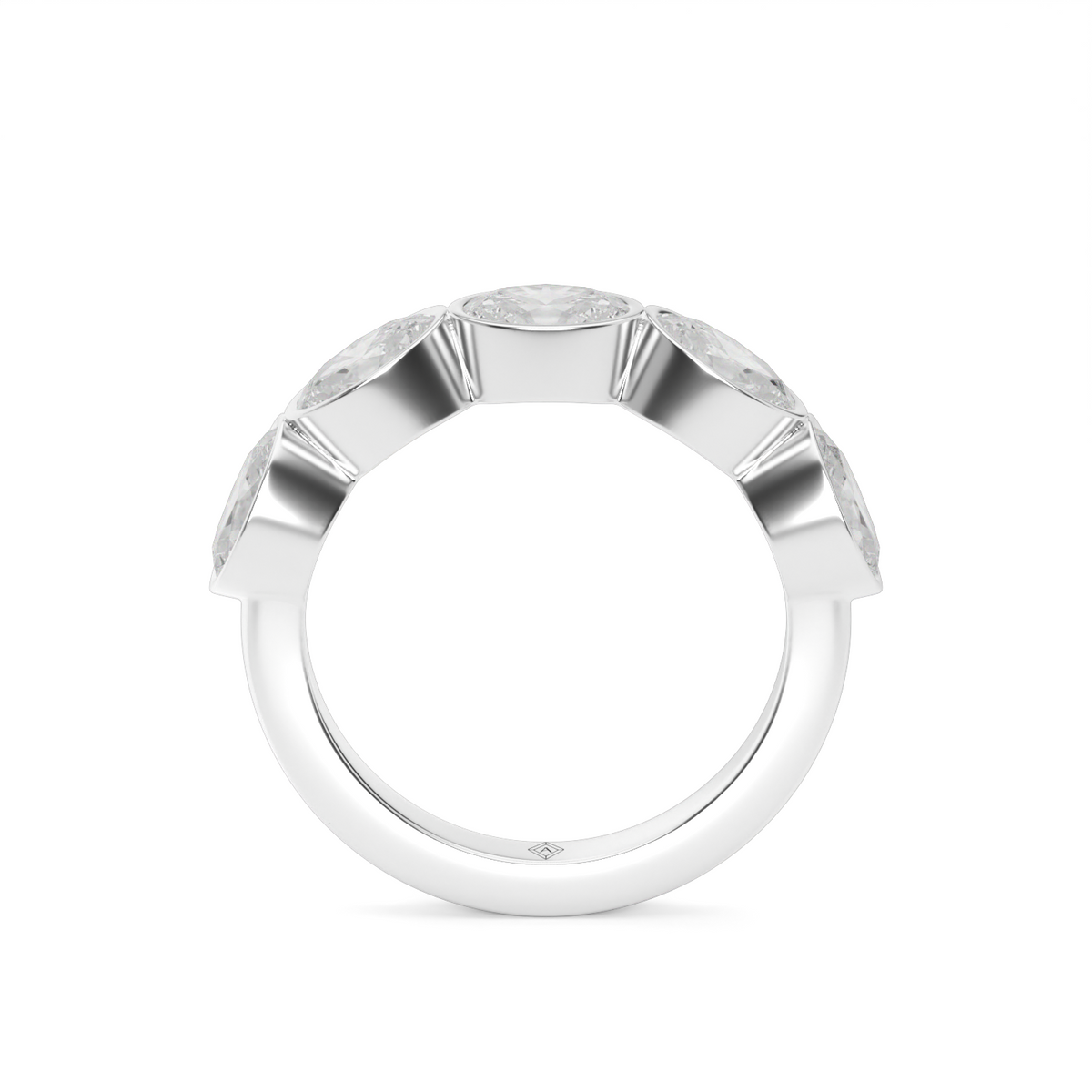 2 Carat East-West Bezel 5-Stone Oval Diamond Anniversary Ring — 14K White Gold / Lab Diamond (image)