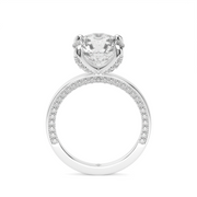 White Gold Hidden Halo Pave Round Shape Diamond Engagement Ring With Shared Prong Setting