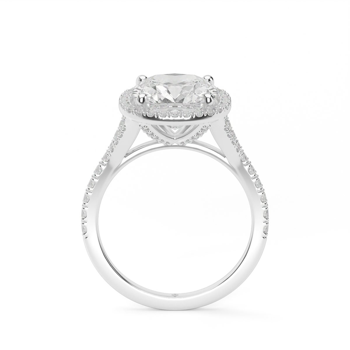 Halo Engagement Ring With Split Shank — 14K White Gold / Cushion / Lab Diamond (image)