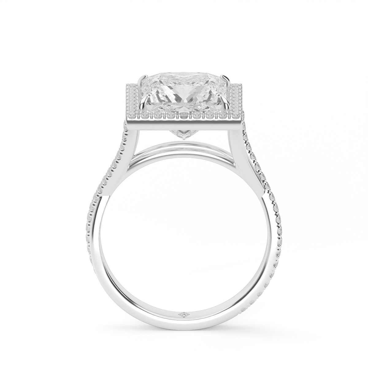 Twisted Shank Pave Halo Diamond Engagement Ring — 14K White Gold / Princess / Lab Diamond (image)