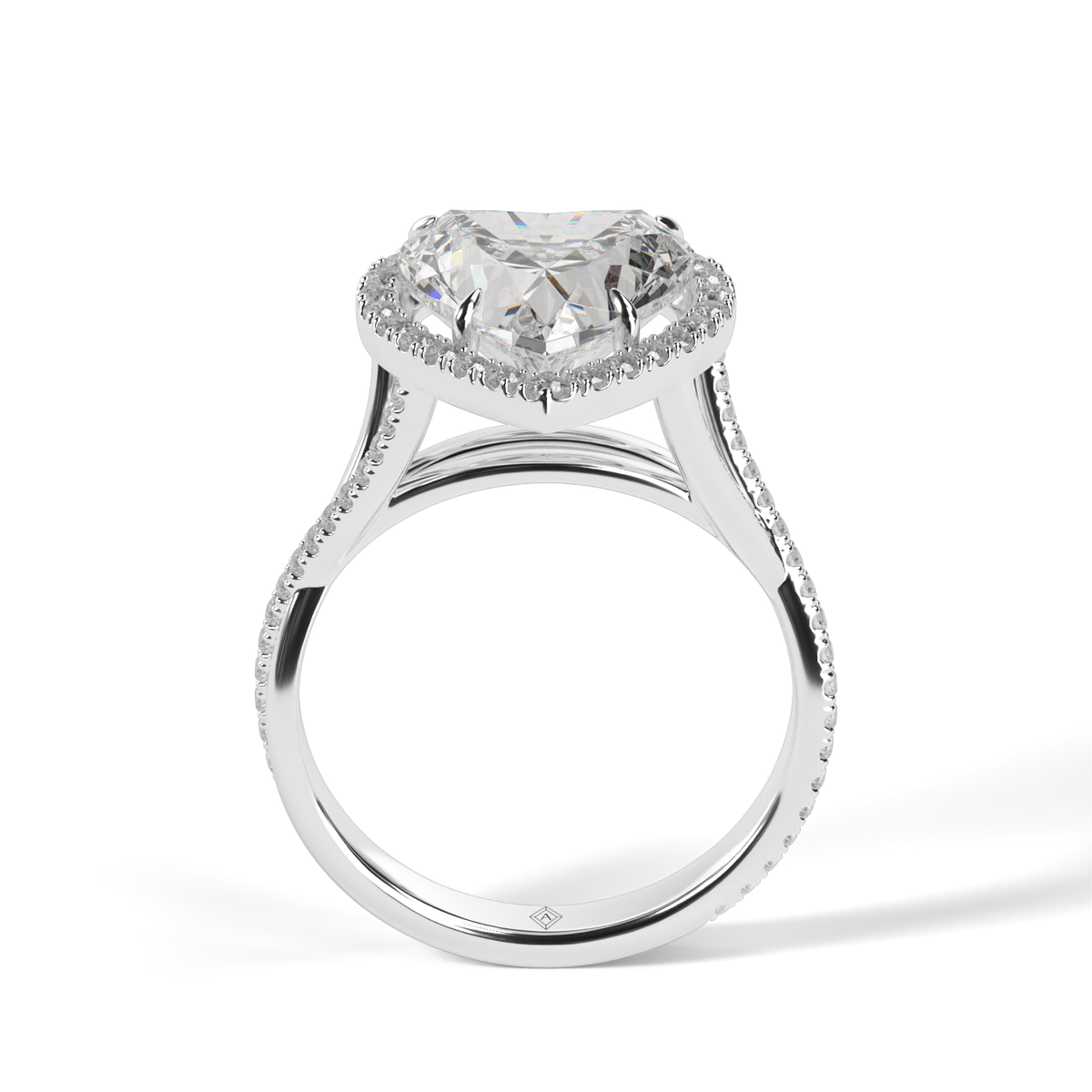 Twisted Shank Pave Halo Diamond Engagement Ring — 14K White Gold / Heart / Lab Diamond (image)