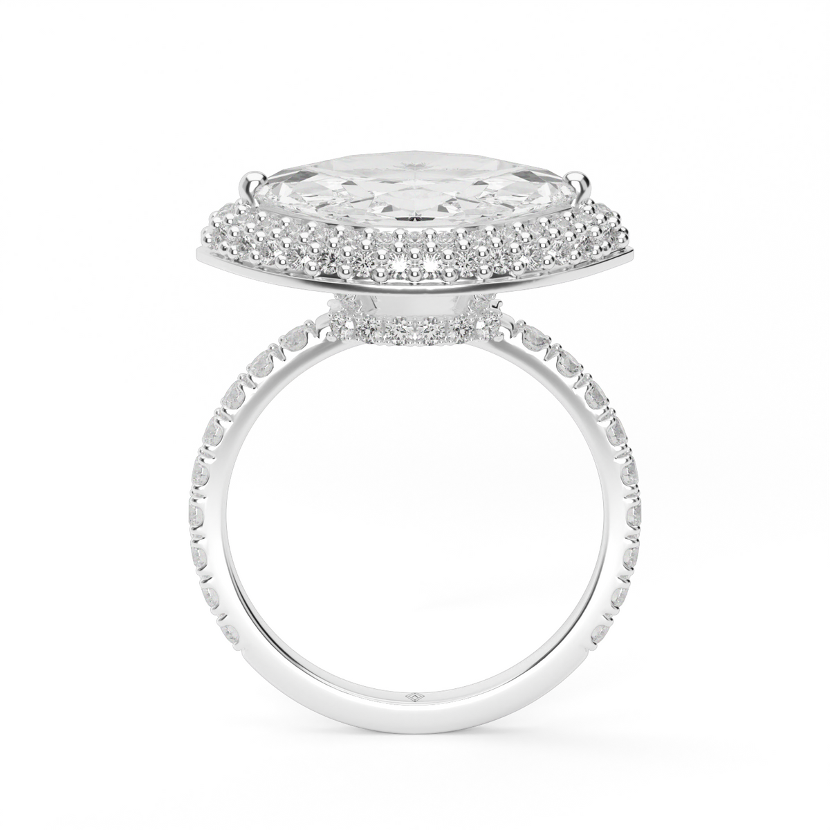 East-West Halo Diamond Engagement Ring — 14K White Gold / Marquise / Lab Diamond (image)