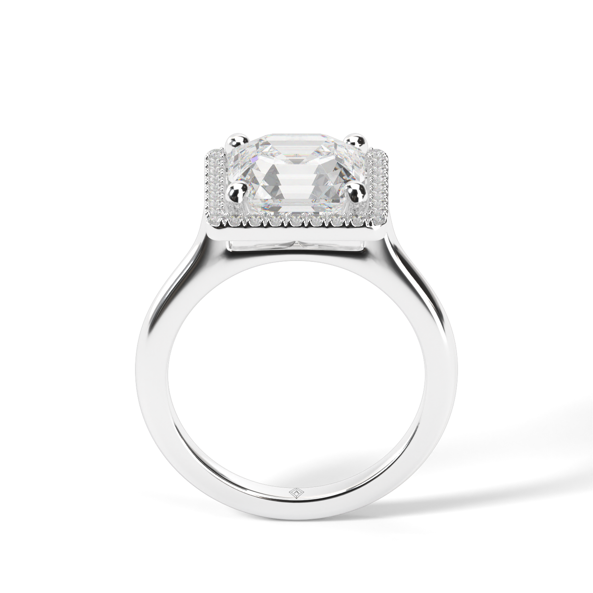 Pavé Halo Solitaire Shank  Engagement Ring — 14K White Gold / Asscher / Lab Diamond (image)