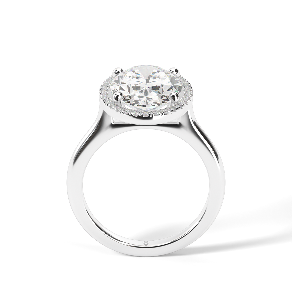 Pavé Halo Solitaire Shank  Engagement Ring — 14K White Gold / Oval / Lab Diamond (image)