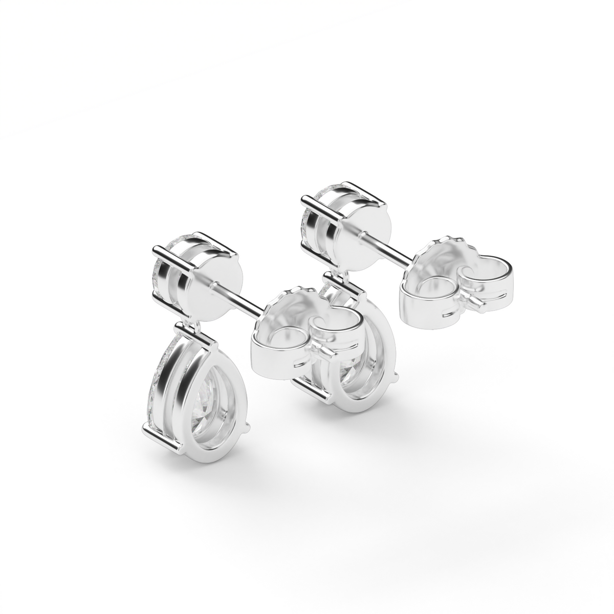 Round and Pear Shape  Diamond Drop Earrings — 14K White Gold / Lab Diamond (image)