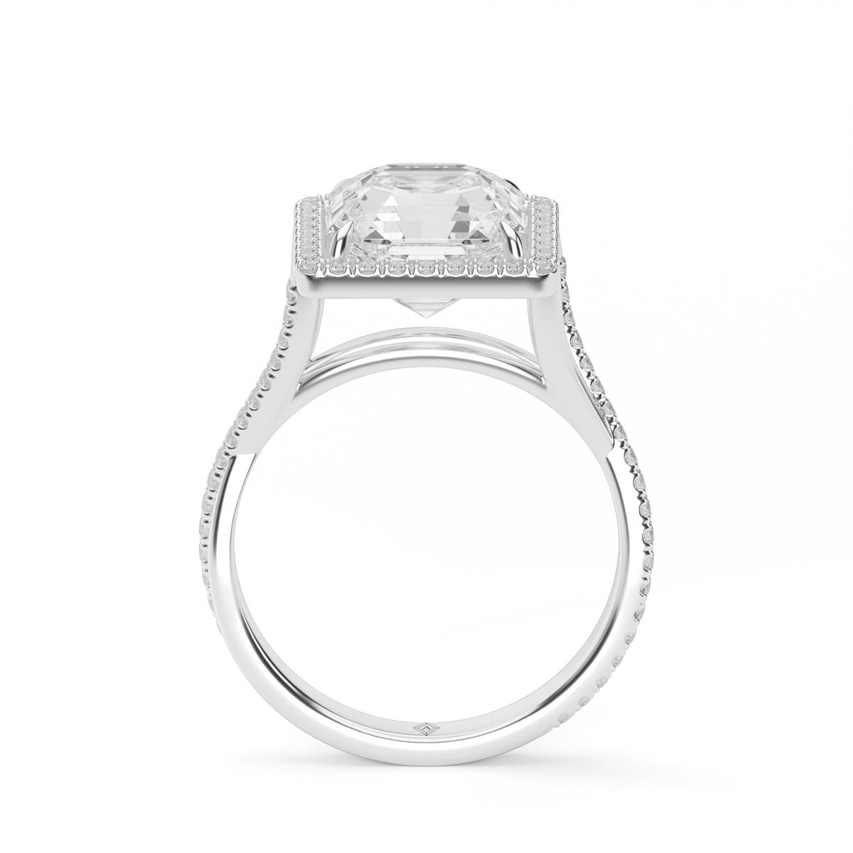 Twisted Shank Pave Halo Diamond Engagement Ring — 14K White Gold / Asscher / Lab Diamond (image)