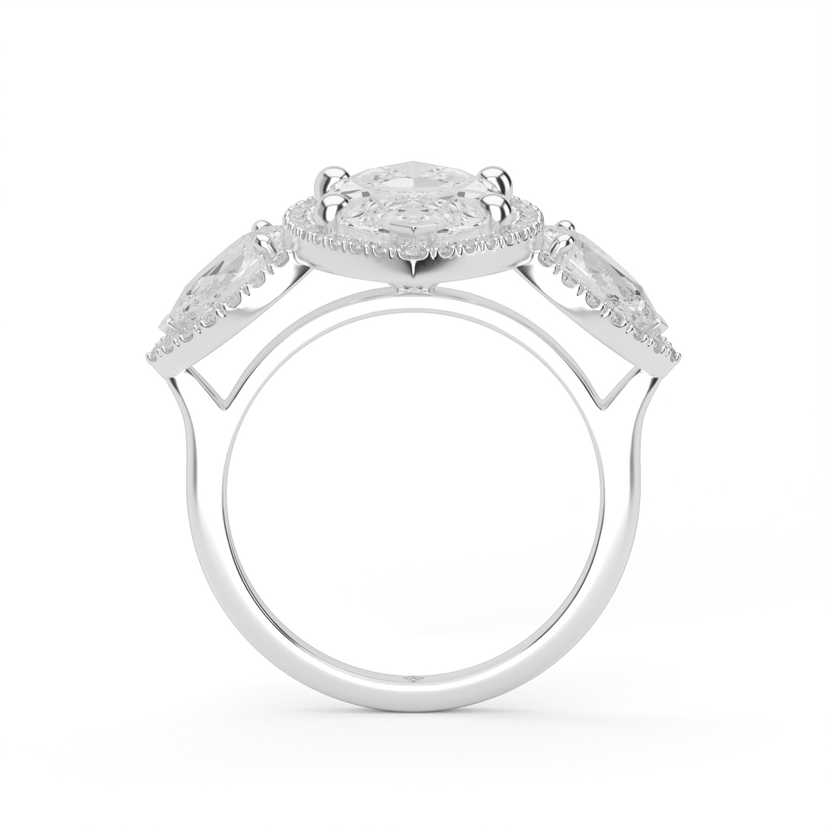Marquise Cut Diamond Halo Trio Engagement Ring — 14K White Gold / Marquise / Lab Diamond (image)