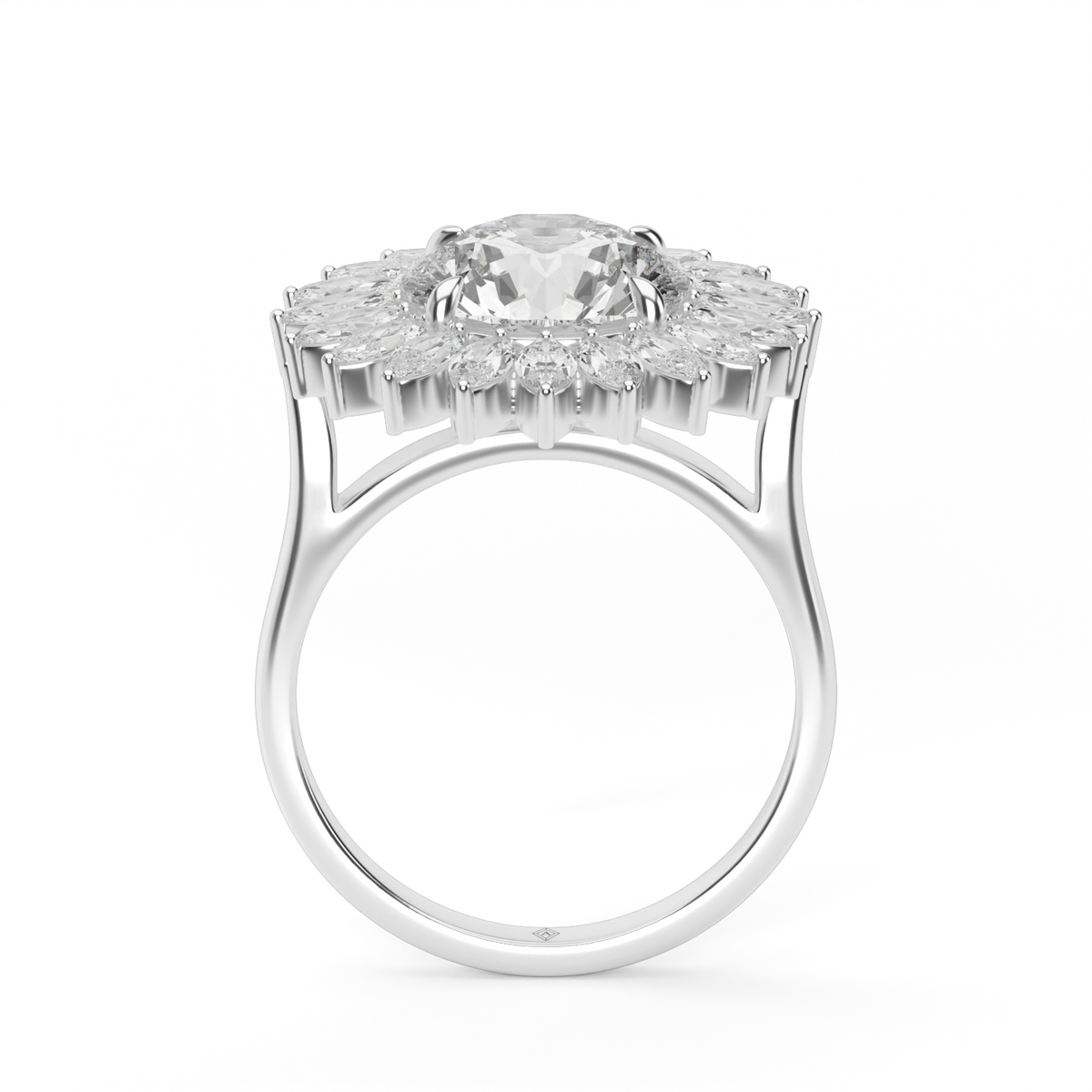 Marquise Diamond Bloom Halo Engagement Ring — 14K White Gold / Round / Lab Diamond (image)