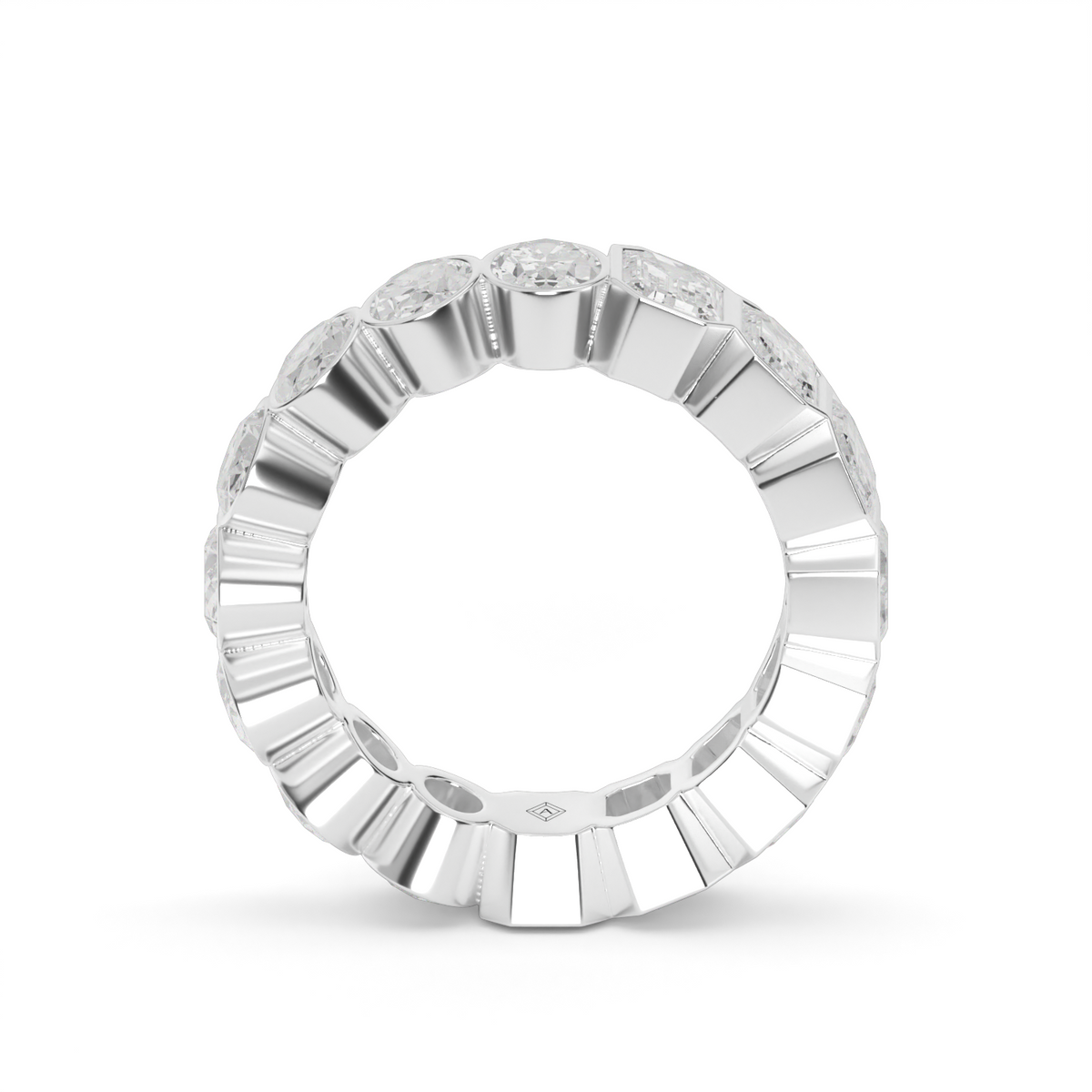 5 Carat Emerald and Oval Bezel Eternity Ring — 14K White Gold / Lab Diamond (image)