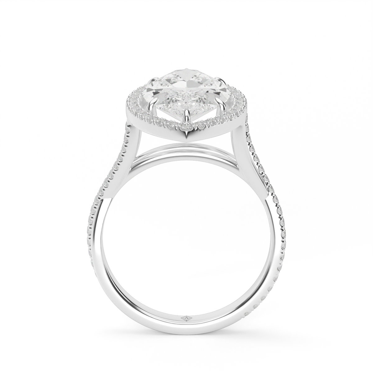 Twisted Shank Pave Halo Diamond Engagement Ring — 14K White Gold / Marquise / Lab Diamond (image)