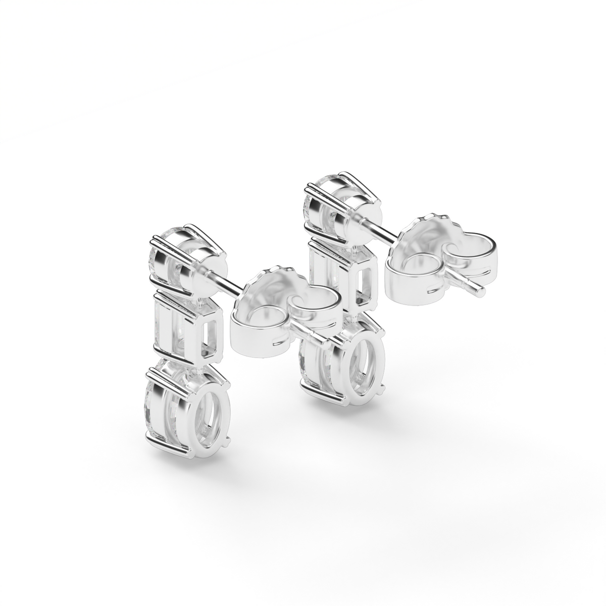 Round, Emerald & Oval Drop Earrings — 14K White Gold / Lab Diamond (image)