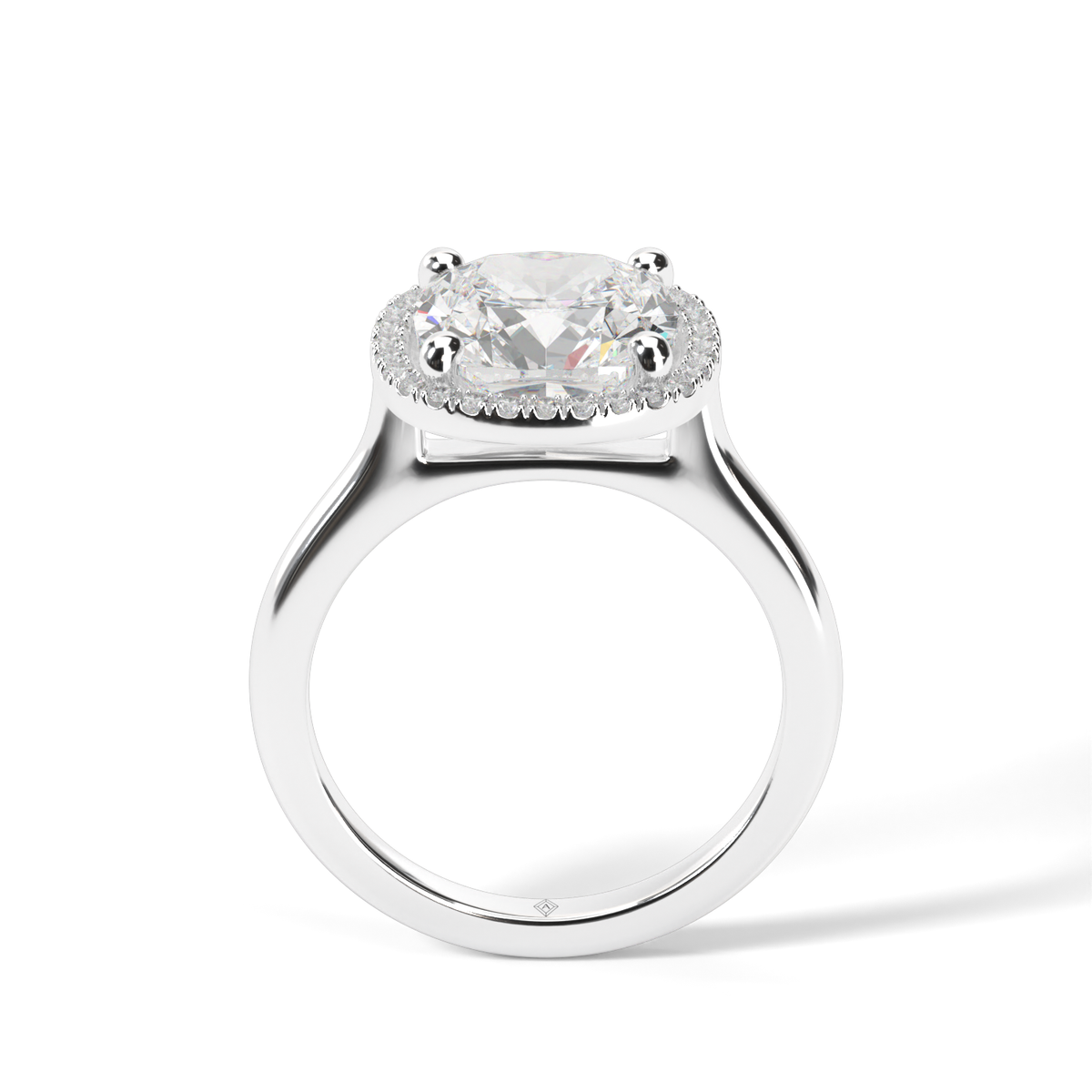 Pavé Halo Solitaire Shank  Engagement Ring — 14K White Gold / Cushion / Lab Diamond (image)