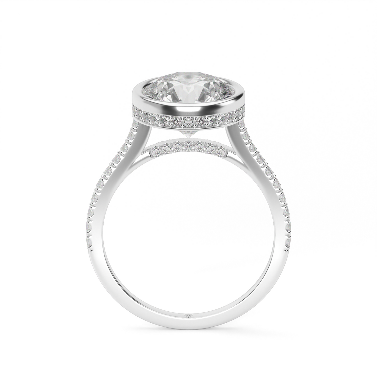 Elegant Pavé Bezel Engagement Ring — 14K White Gold / Round / Lab Diamond (image)