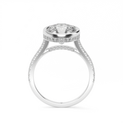 White Gold Round Shape Diamond  Hidden Halo Pave Engagement Ring With Bezel Setting 