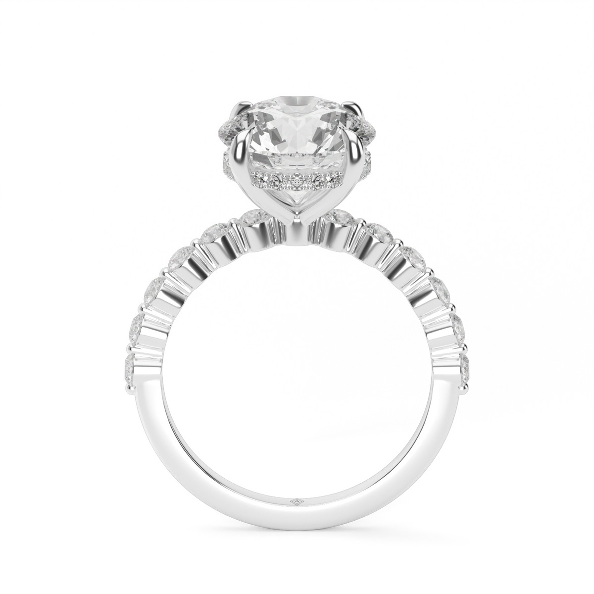Shared Prong Engagement Ring with Hidden Halo — 14K White Gold / Round / Lab Diamond (image)