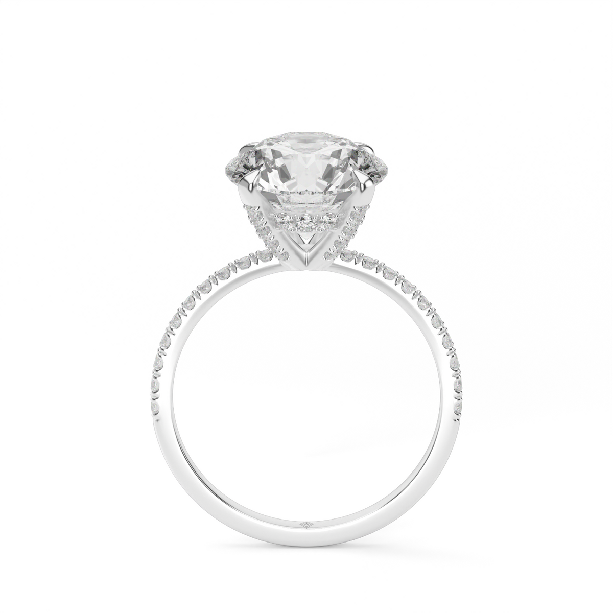 Petite Pavé Crown Diamond Engagement Ring — 14K White Gold / Round / Lab Diamond (image)