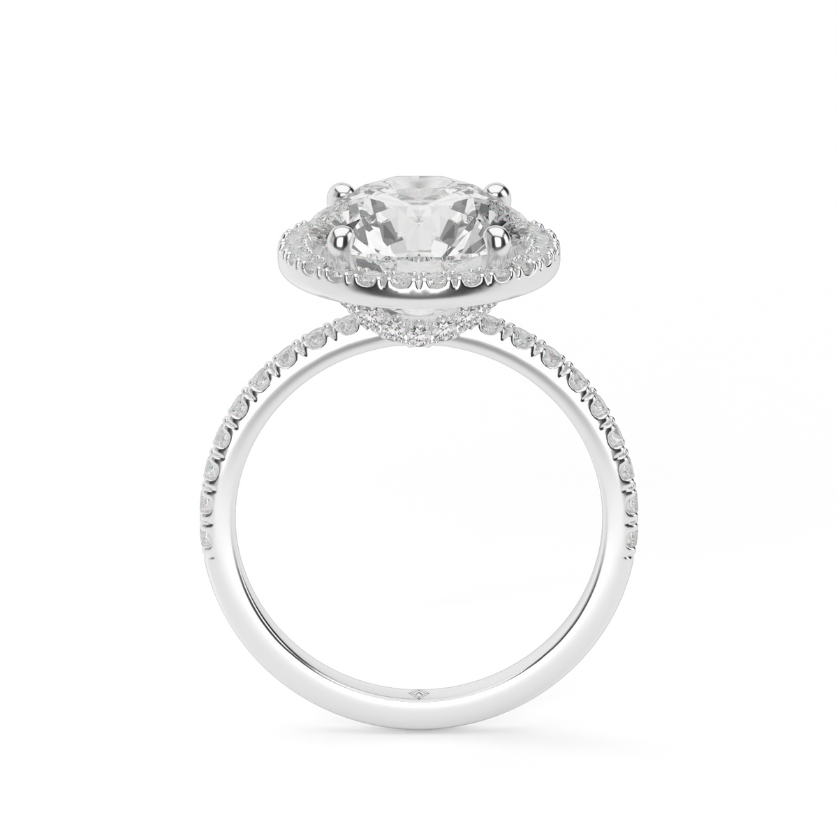 Pavé Halo Engagement Ring — 14K White Gold / Round / Lab Diamond (image)