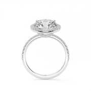 White Gold Round Shape Diamond Halo Pave Engagement Ring With U Cut Setting