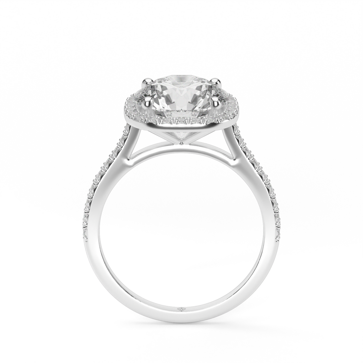 Halo Cushion Head  Pavé Engagement Ring — 14K White Gold / Round / Lab Diamond (image)