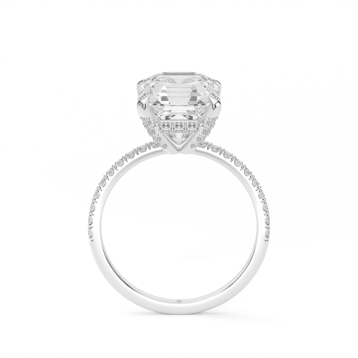 Petite Pavé Crown Diamond Engagement Ring — 14K White Gold / Asscher / Lab Diamond (image)