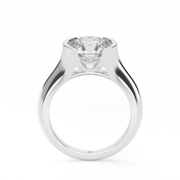 White Gold Round Shape Diamond Solitaire Engagement Ring With Half Bezel Setting