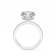 White Gold Round Shape Diamond Hidden Halo Pave Engagement Ring With U-Cut Setting