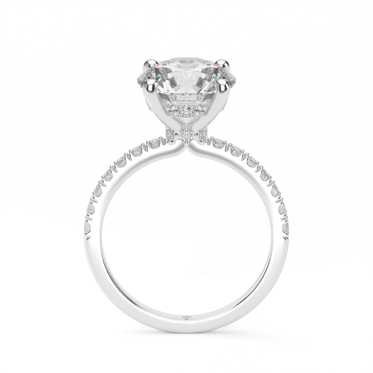 Crown Pavé Hidden Halo Engagement Ring — 14K White Gold / Round / Lab Diamond (image)