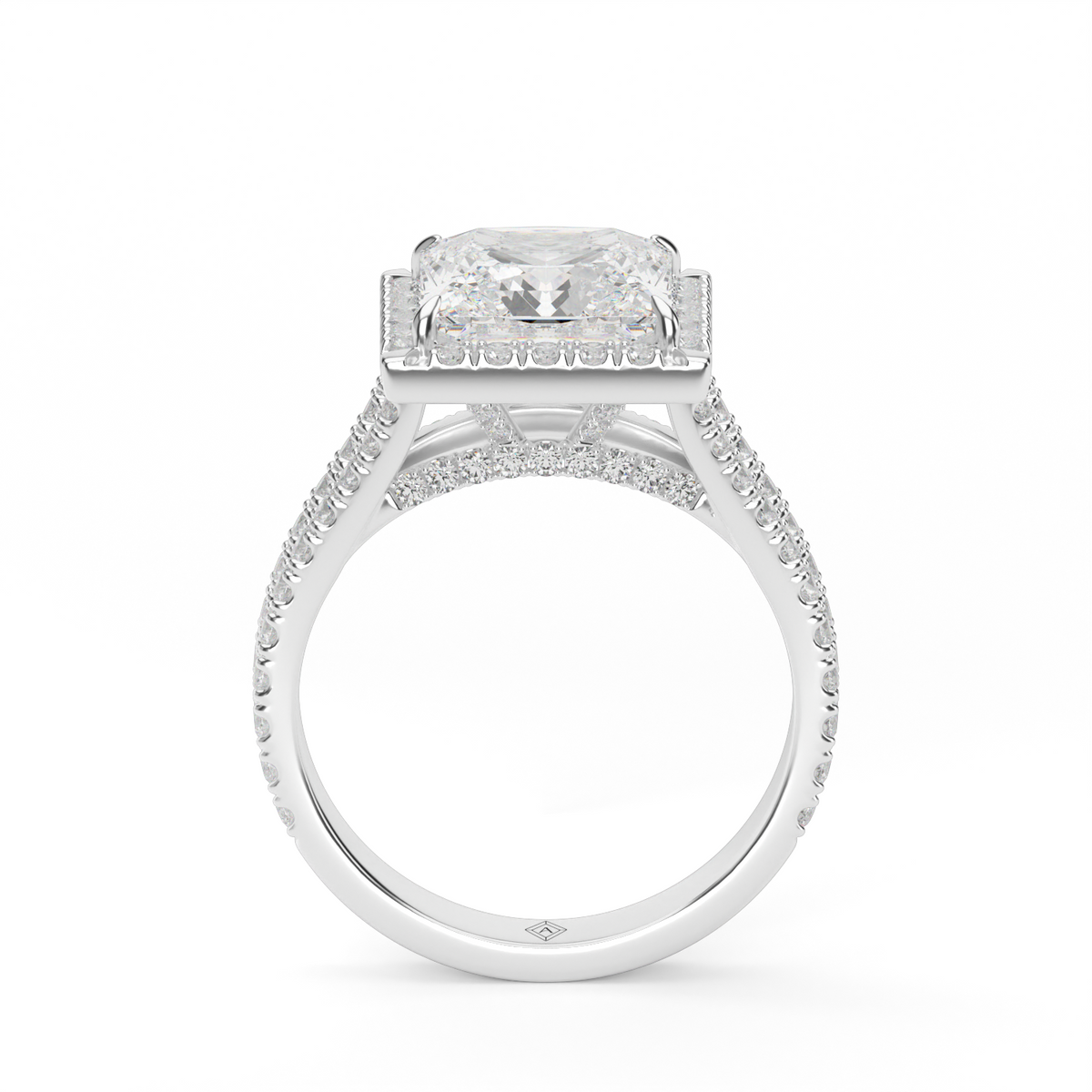 Split Band Diamond Halo Engagement Ring — 14K White Gold / Princess / Lab Diamond (image)
