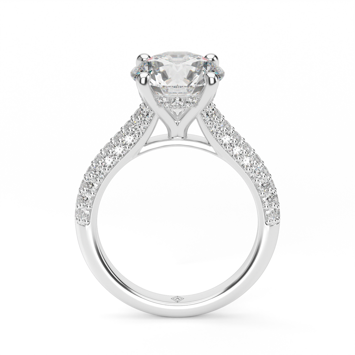 Triple Row Pavé Hidden Halo Engagement Ring — 14K White Gold / Round / Lab Diamond (image)