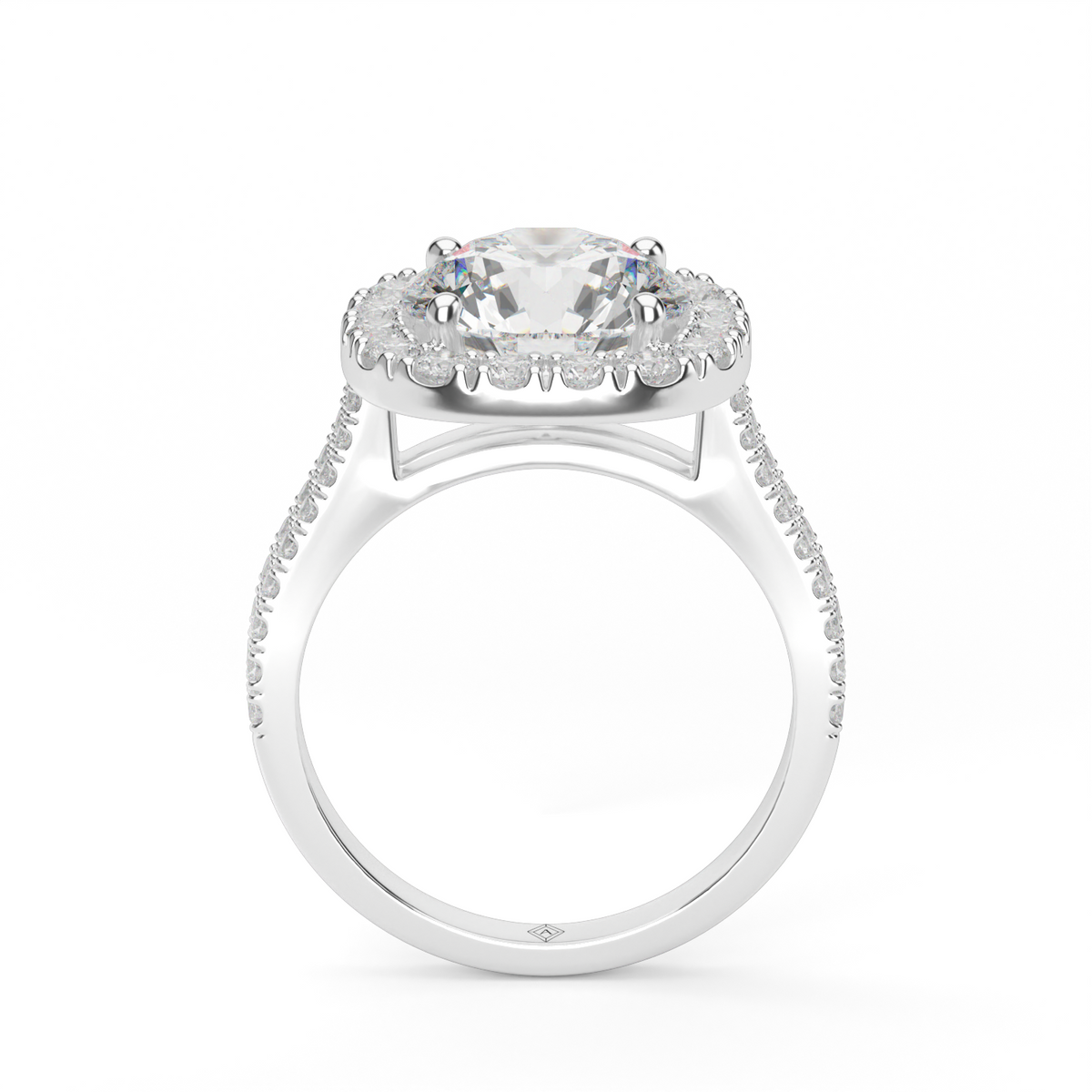 Double Shank Halo Diamond Engagement Ring — 14K White Gold / Round / Lab Diamond (image)