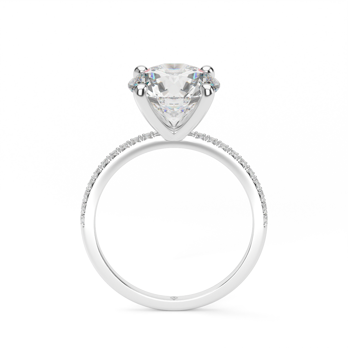 Petite French Cut Pave Engagement Ring — 14K White Gold / Round / Lab Diamond (image)