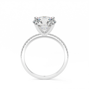 White Gold Side Stone Round Shape Diamond Engagement Ring With French Cut Pave Setting.