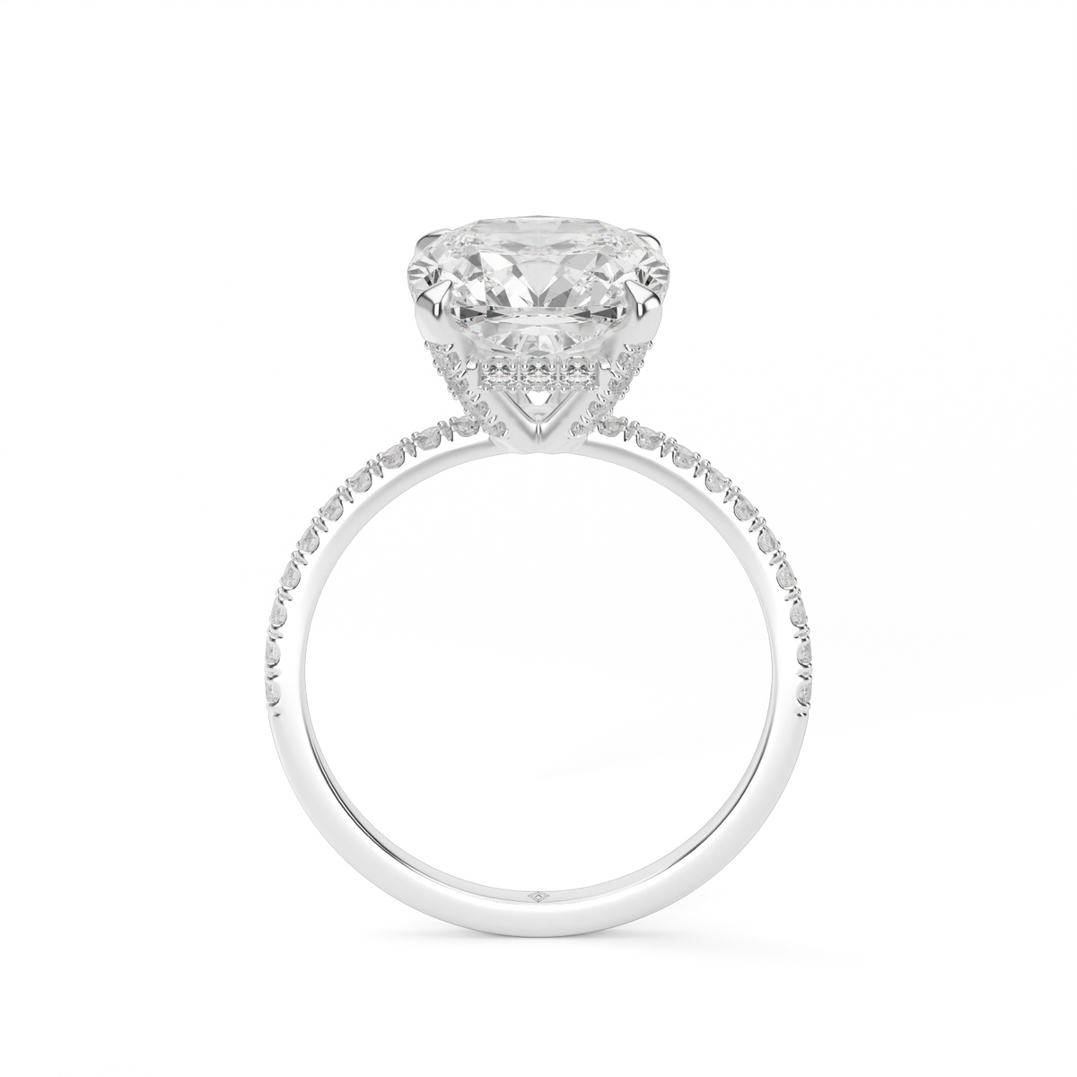 Petite Pavé Crown Diamond Engagement Ring — 14K White Gold / Cushion / Lab Diamond (image)