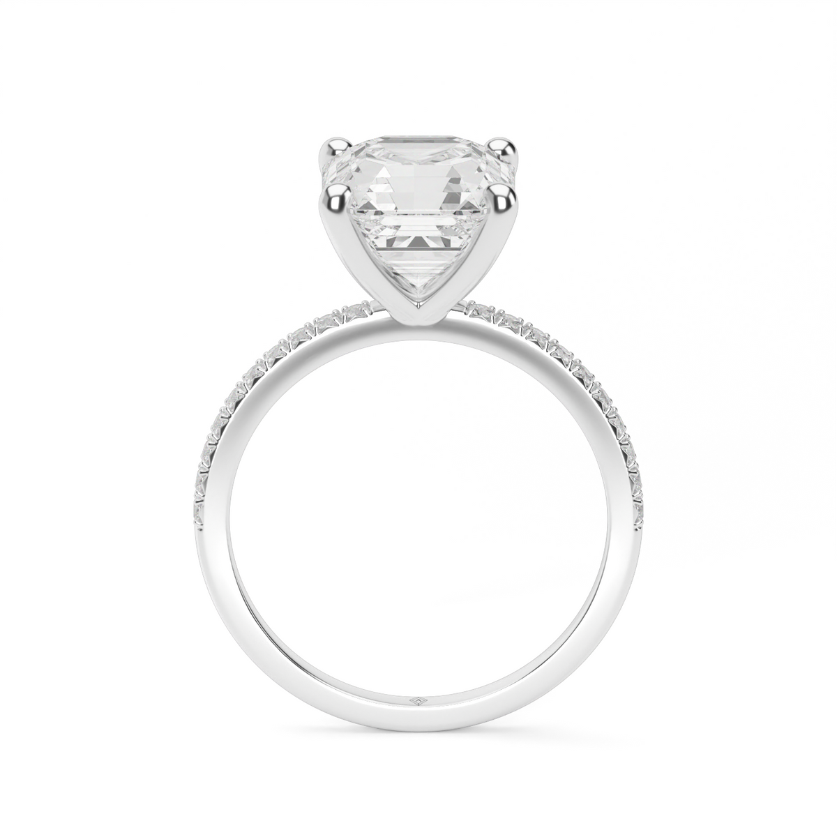 Petite French Cut Pave Engagement Ring — 14K White Gold / Asscher / Lab Diamond (image)