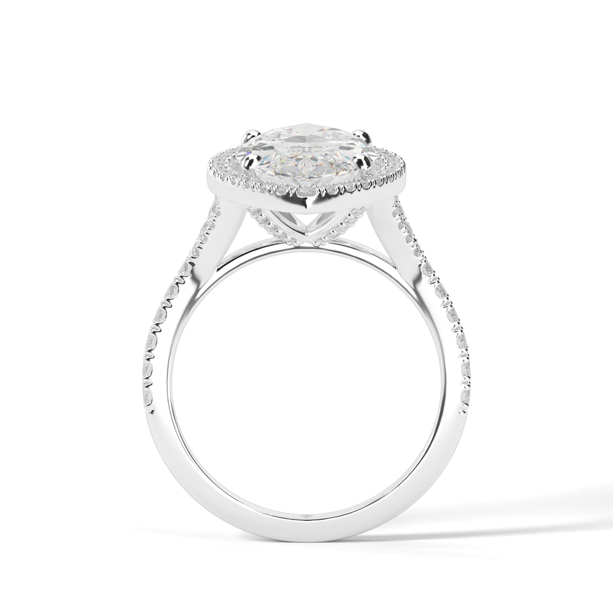Halo Engagement Ring With Split Shank — 14K White Gold / Marquise / Lab Diamond (image)