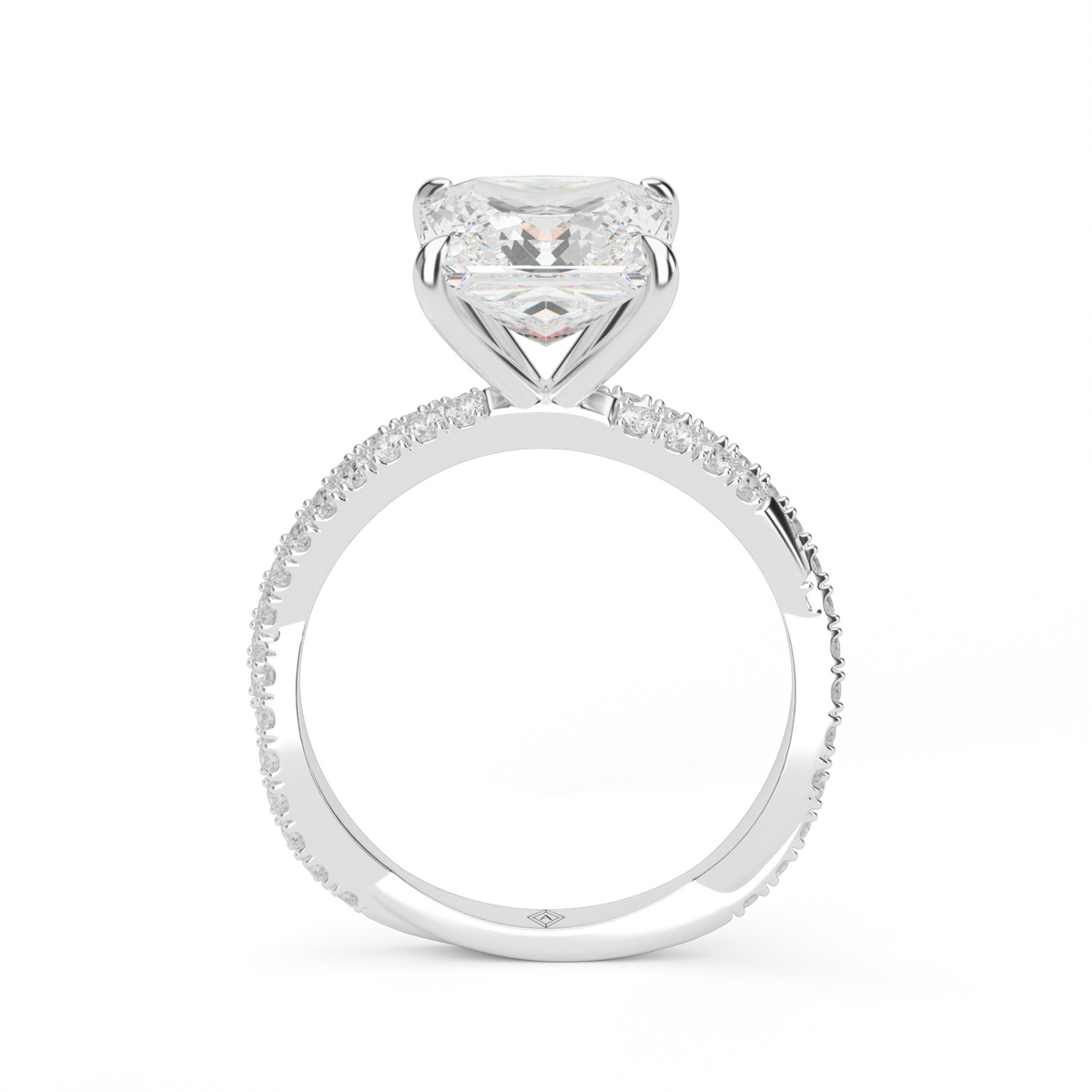 Pavé Twist Diamond Engagement Ring — 14K White Gold / Princess / Lab Diamond (image)