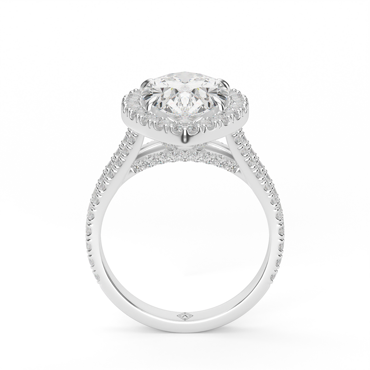 Split Band Diamond Halo Engagement Ring — 14K White Gold / Pear / Lab Diamond (image)