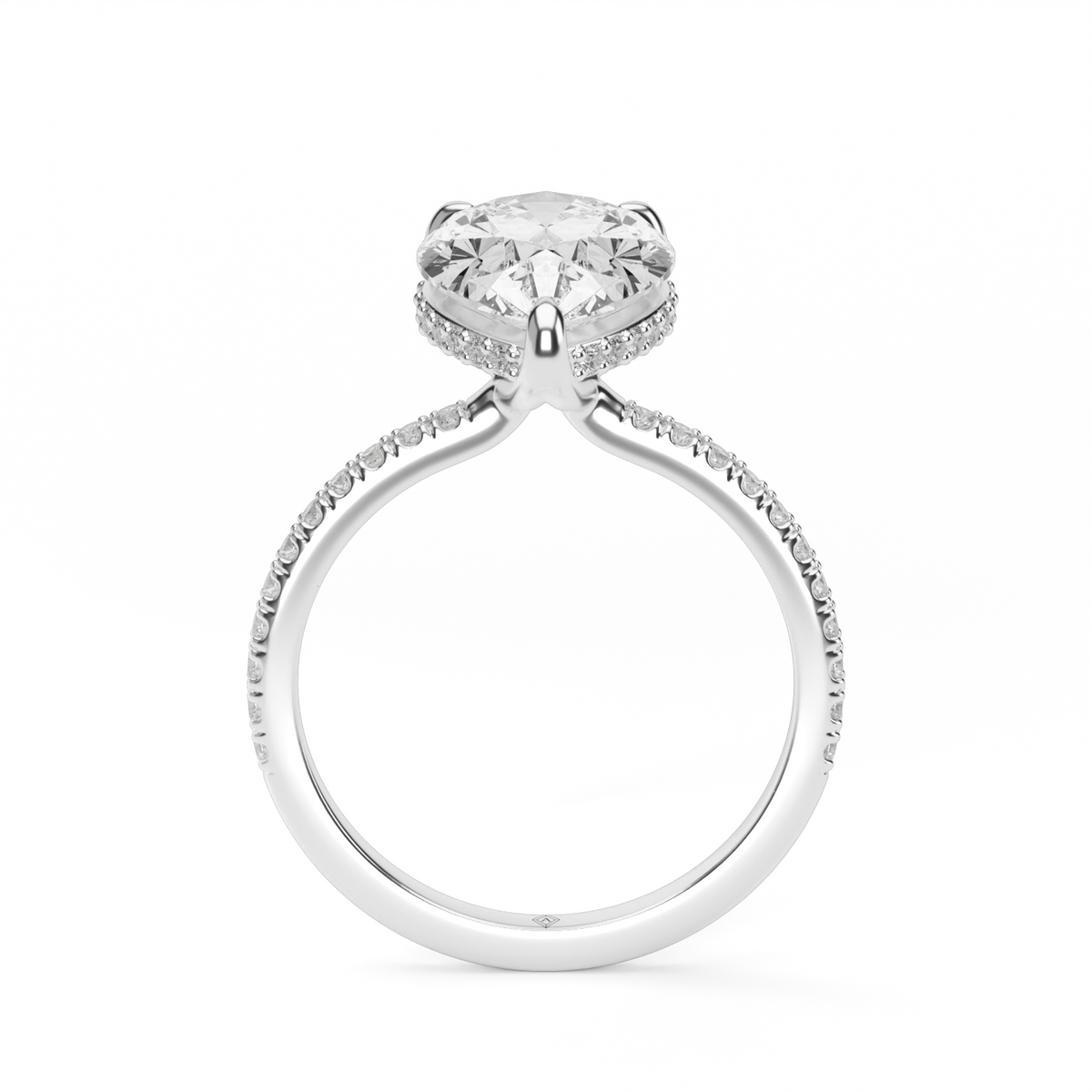 French Pave Hidden Halo Engagement Ring — 14K White Gold / Pear / Lab Diamond (image)