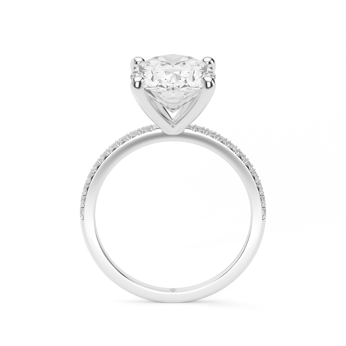 Petite French Cut Pave Engagement Ring — 14K White Gold / Oval / Lab Diamond (image)