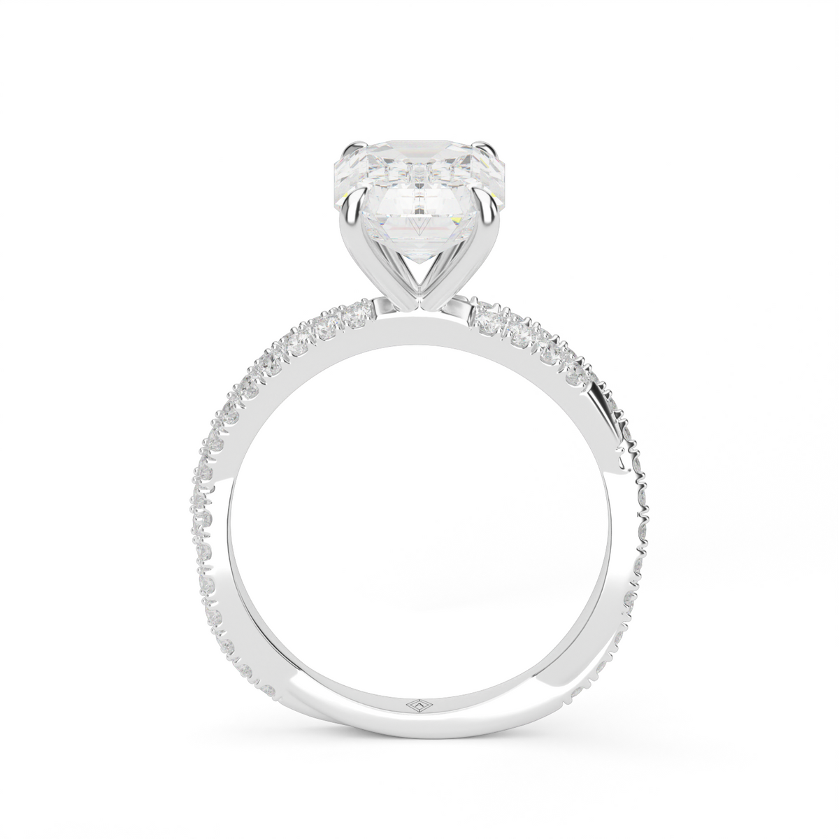 Pavé Twist Diamond Engagement Ring — 14K White Gold / Emerald / Lab Diamond (image)