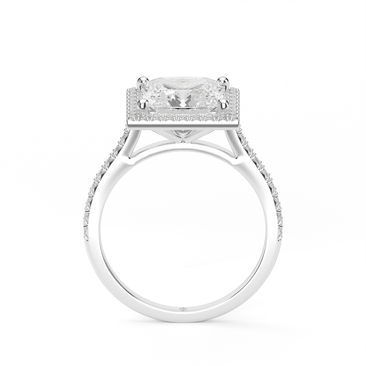 Halo Cushion Head  Pavé Engagement Ring — 14K White Gold / Princess / Lab Diamond (image)